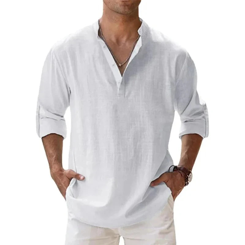 Men's Casual Fashion Long Sleeve Linen Shirt Stylish Comfortable Breathable Men's Clothing by Rad Living
