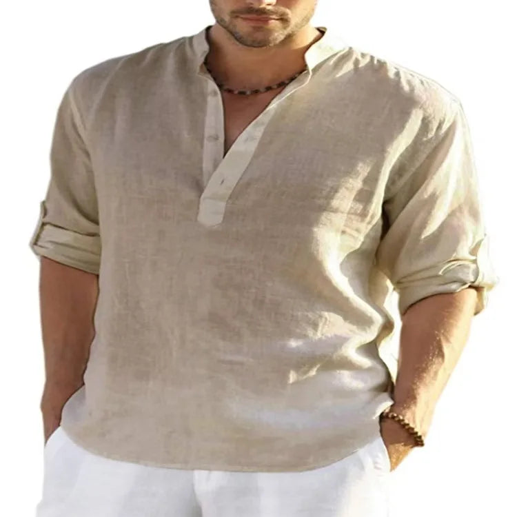 Men's Casual Fashion Long Sleeve Linen Shirt Stylish Comfortable Breathable Men's Clothing by Rad Living