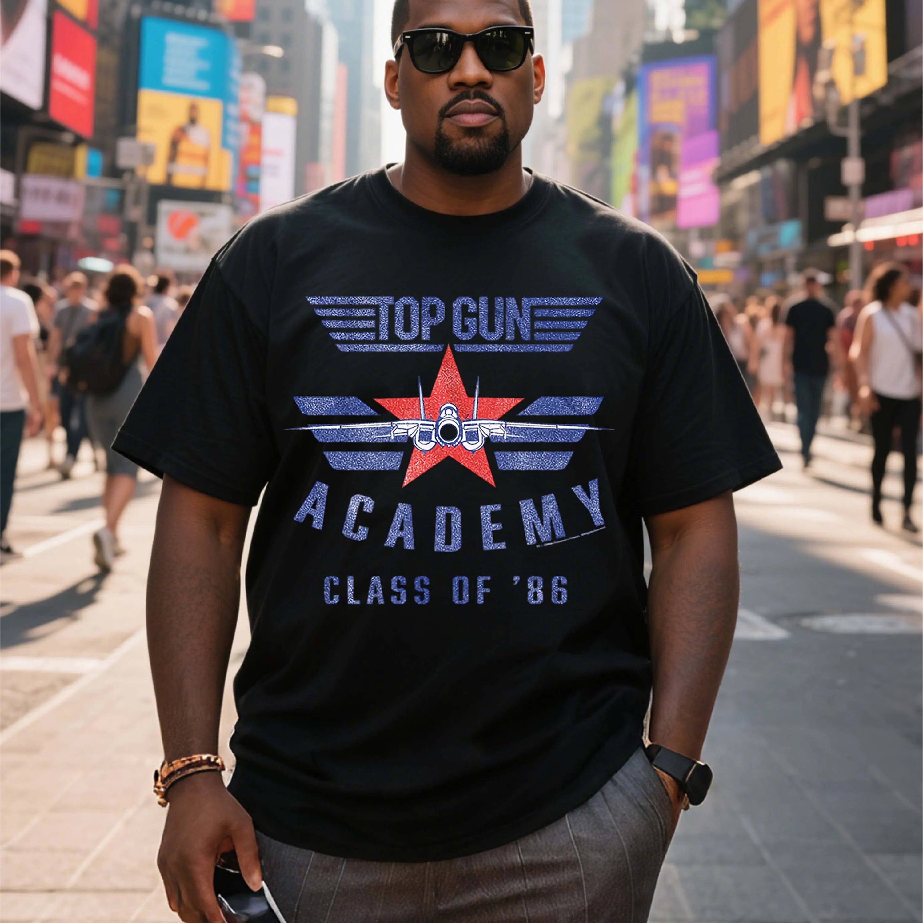 Plus Size Top Gun Academy Class of'86 Pattern Black Short Sleeve T-Shirt Suitable for Outdoor Leisure Wear in Summer by Rad Living