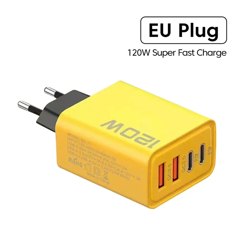 2 USB 2 Type Multi Port Model 120W Wall Charger USB PD Adapter For Xiaomi iPhone 13 12 for Samsung Mobile Phone Plug Charging by Rad Living