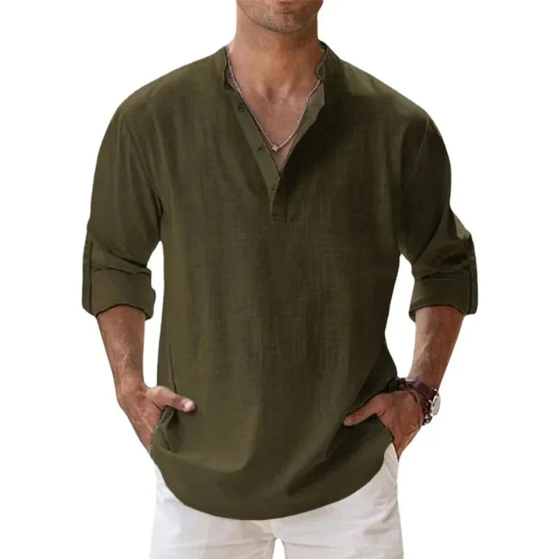 Men's Casual Fashion Long Sleeve Linen Shirt Stylish Comfortable Breathable Men's Clothing by Rad Living
