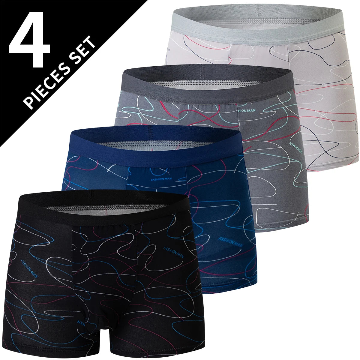 4 Pack men's fashion printed underwear for leisure and comfort, plus size underwear for teenagers, swimming trunks max 5XL.6XL by Rad Living