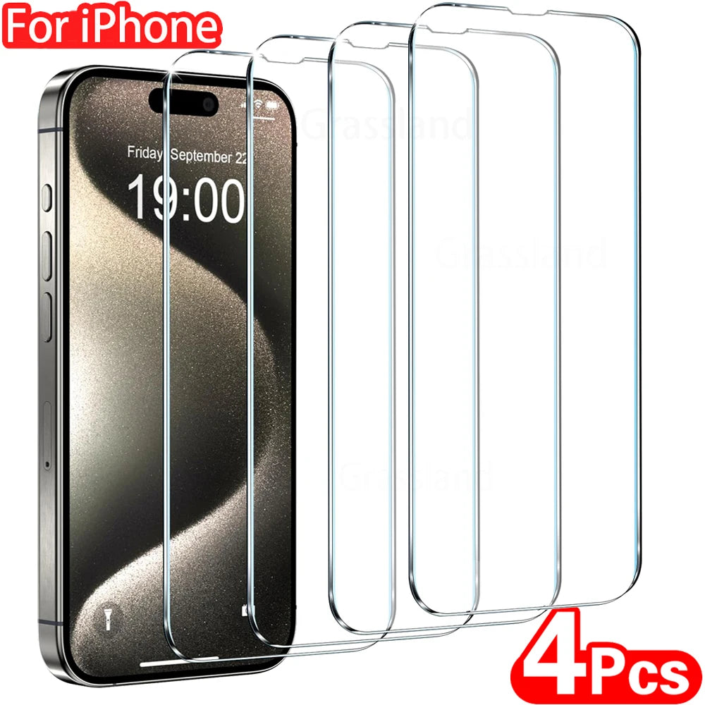 4Pcs Tempered Glass For iPhone 16 15 14 13 12 11 Pro Max Screen Protector For iPhone 7 8 Plus X XS Max XR Protective Glass Film by Rad Living