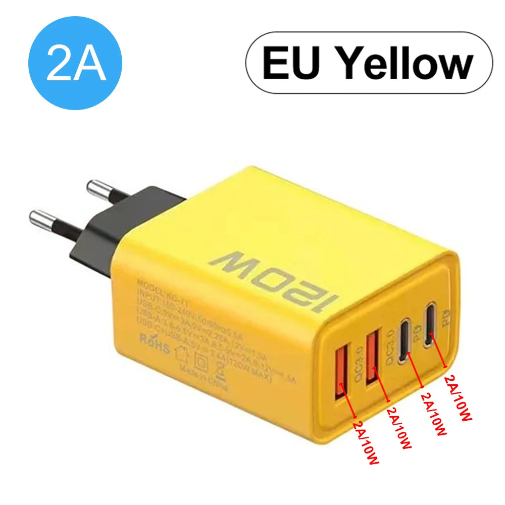 2 USB 2 Type Multi Port Model 120W Wall Charger USB PD Adapter For Xiaomi iPhone 13 12 for Samsung Mobile Phone Plug Charging by Rad Living