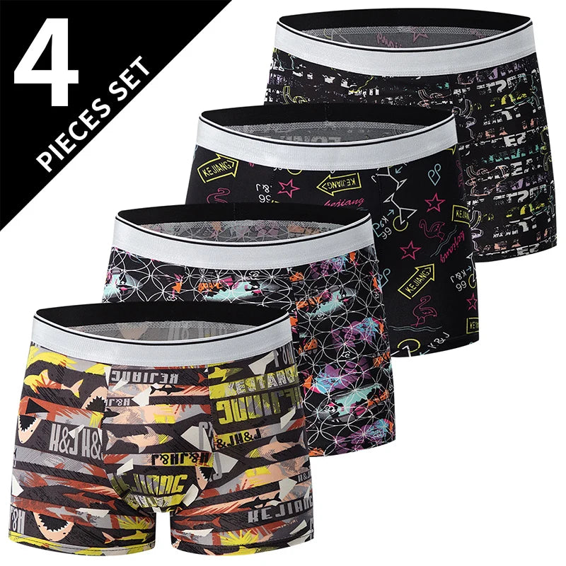 4 Pack men's fashion printed underwear for leisure and comfort, plus size underwear for teenagers, swimming trunks max 5XL.6XL by Rad Living