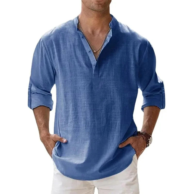 Men's Casual Fashion Long Sleeve Linen Shirt Stylish Comfortable Breathable Men's Clothing by Rad Living