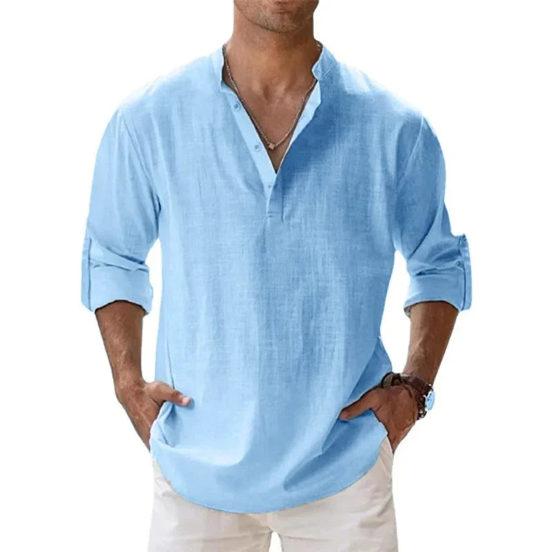 Men's Casual Fashion Long Sleeve Linen Shirt Stylish Comfortable Breathable Men's Clothing by Rad Living