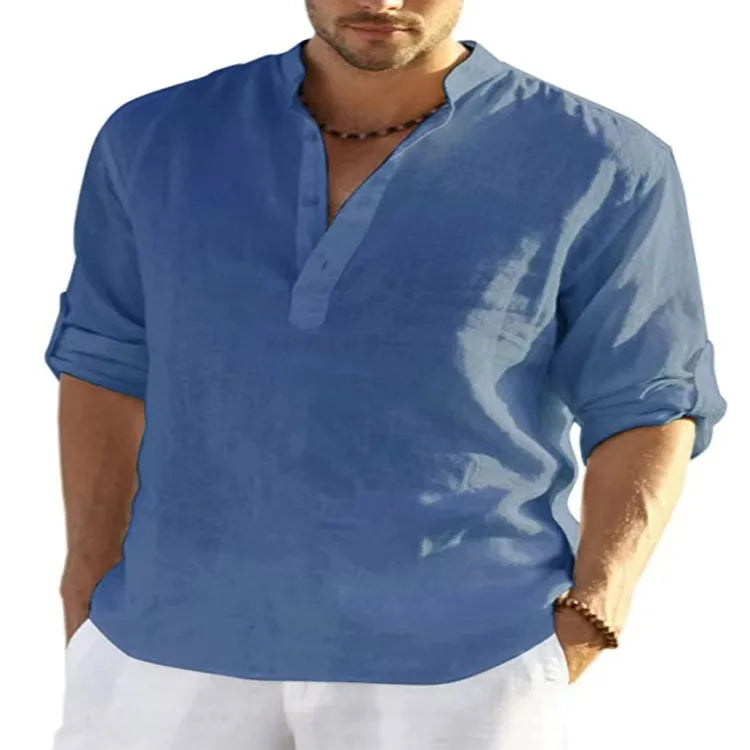 Men's Casual Fashion Long Sleeve Linen Shirt Stylish Comfortable Breathable Men's Clothing by Rad Living
