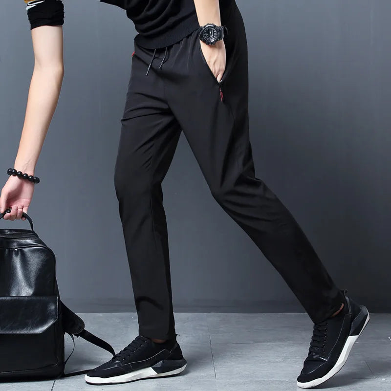 Summer men's ice silk quick drying casual pants slim fit Korean version ice silk pants sports pants straight tube quick drying p by Rad Living