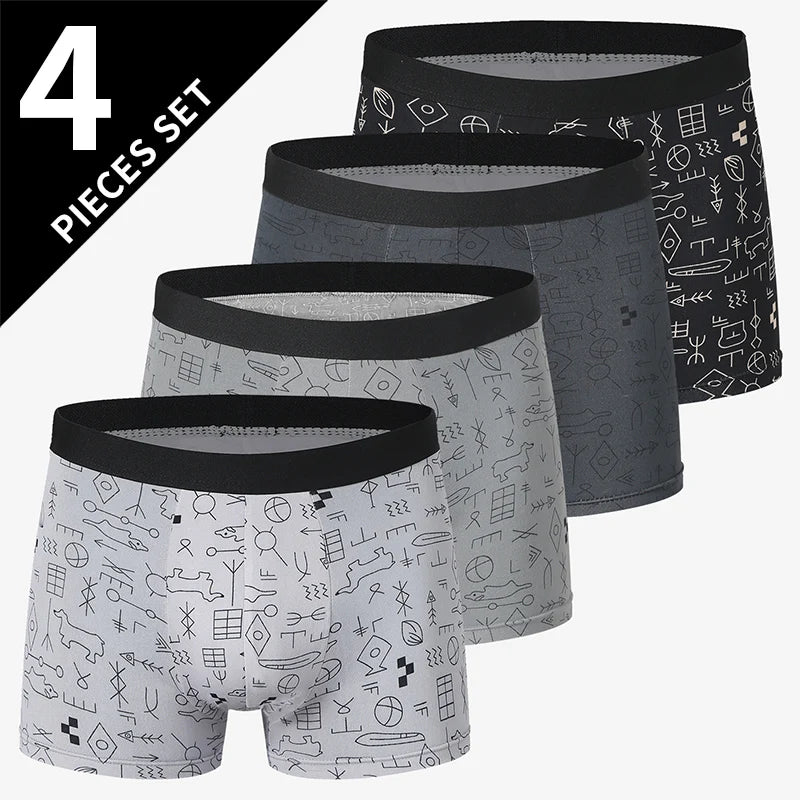 4 Pack men's fashion printed underwear for leisure and comfort, plus size underwear for teenagers, swimming trunks max 5XL.6XL by Rad Living