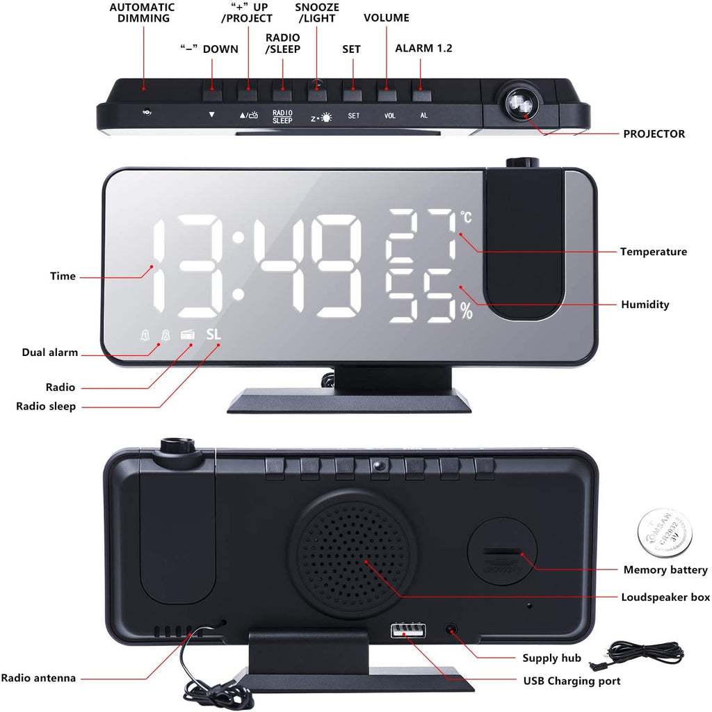 LED Projection Digital Alarm Clock Phone Charger by DC-THE CEO
