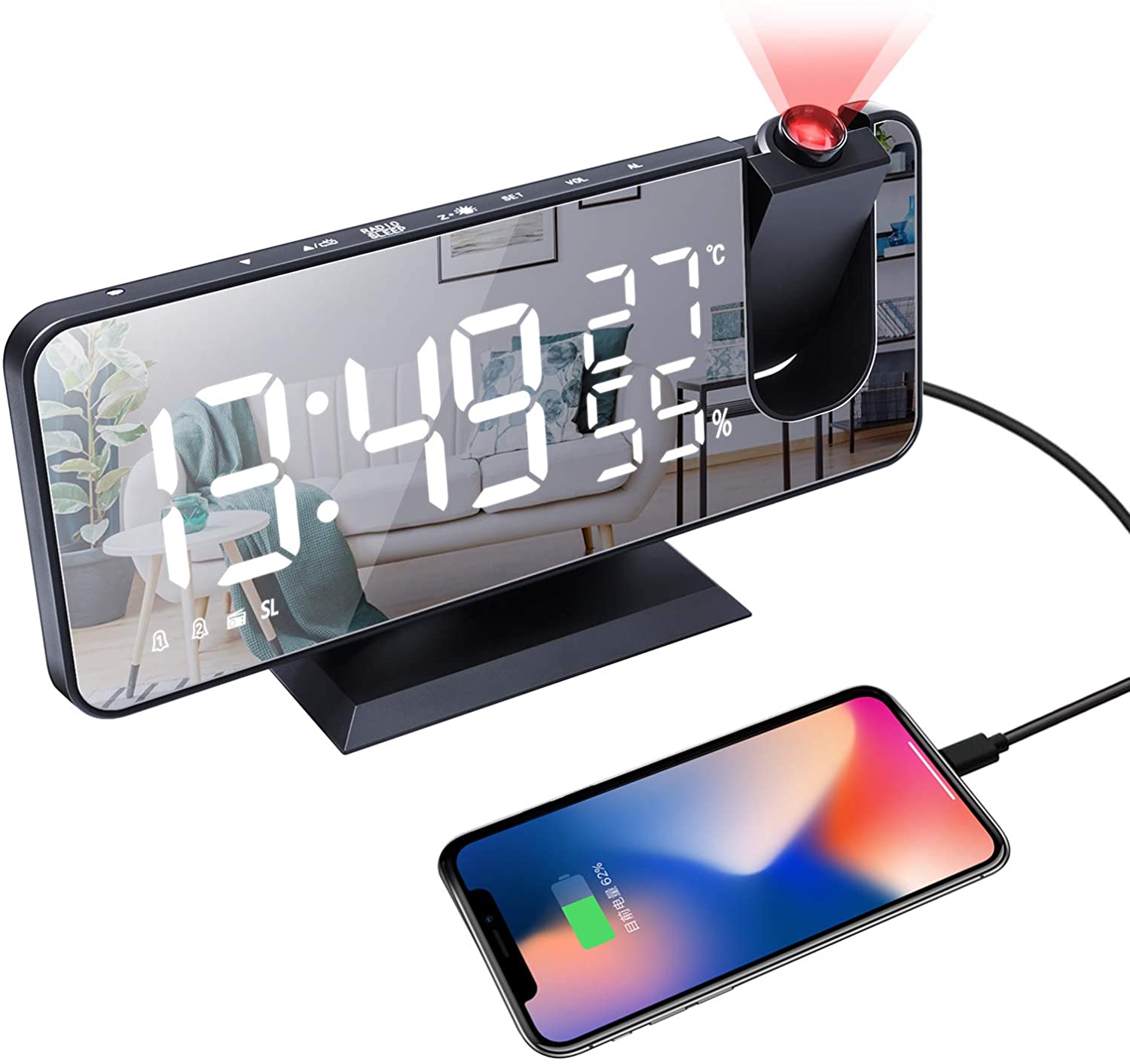 LED Projection Digital Alarm Clock Phone Charger by DC-THE CEO