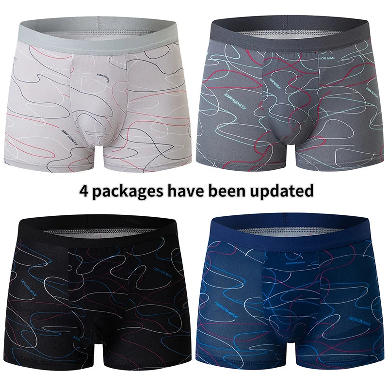 4 Pack men's fashion printed underwear for leisure and comfort, plus size underwear for teenagers, swimming trunks max 5XL.6XL by Rad Living