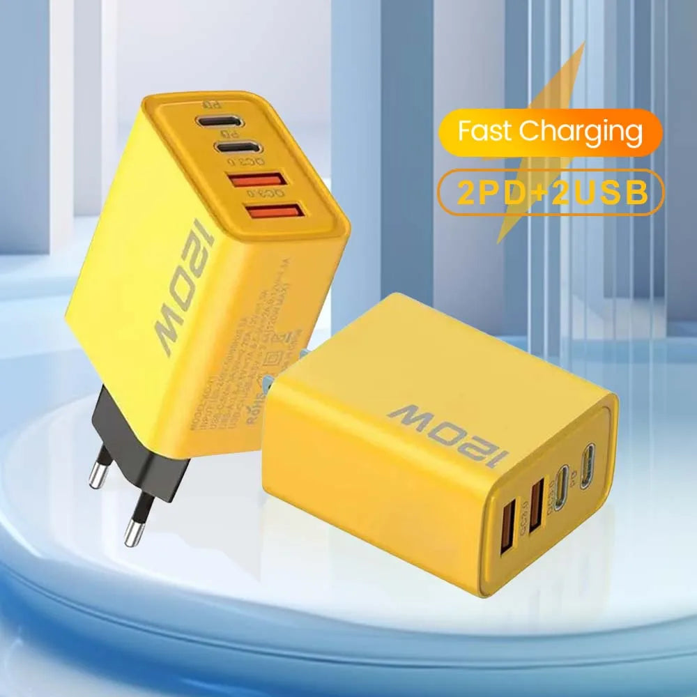 2 USB 2 Type Multi Port Model 120W Wall Charger USB PD Adapter For Xiaomi iPhone 13 12 for Samsung Mobile Phone Plug Charging by Rad Living
