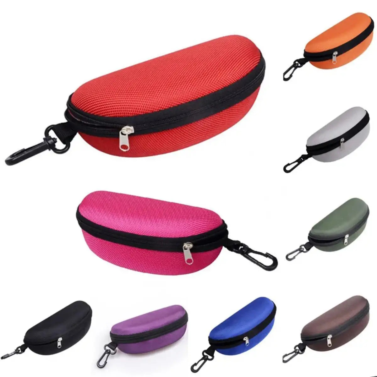 1pc Portable Sunglasses Case Protector Oxford Cloth Hard EVA Zippered Eyeglasses Case with Carabiner Unisex Eyewear Accessories by Rad Living