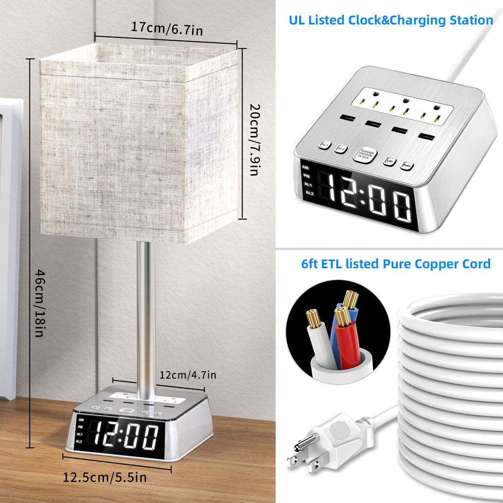 Table Lamp, 4 USB Ports &amp; AC Power Outlets, Alarm Clock by DC-THE CEO