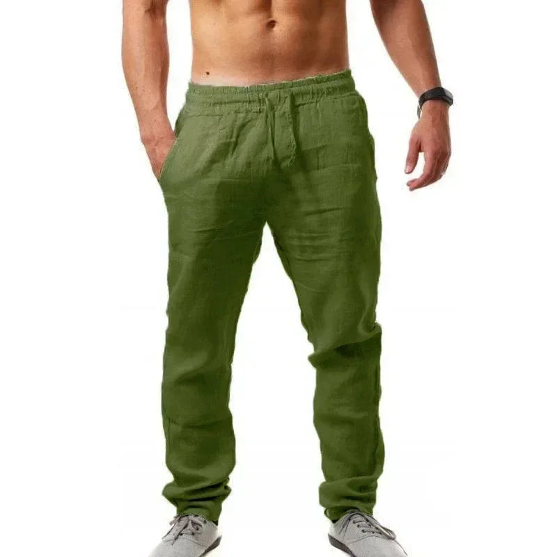 Sports pants new spring/summer fashion brand men's hip-hop breathable cotton linen solid color simple drawstring wide leg pants by Rad Living