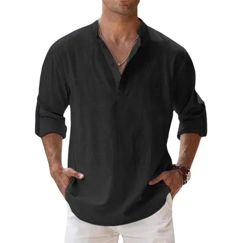 Men's Casual Fashion Long Sleeve Linen Shirt Stylish Comfortable Breathable Men's Clothing by Rad Living