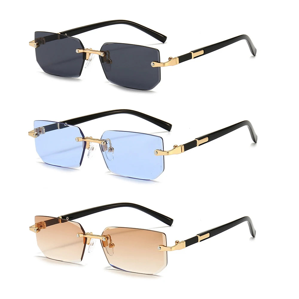 Rimless Sunglasses Rectangle Fashion Popular Women Men Shades Small Square Sun Glasses For Female Male Summer Traveling Oculos by Rad Living