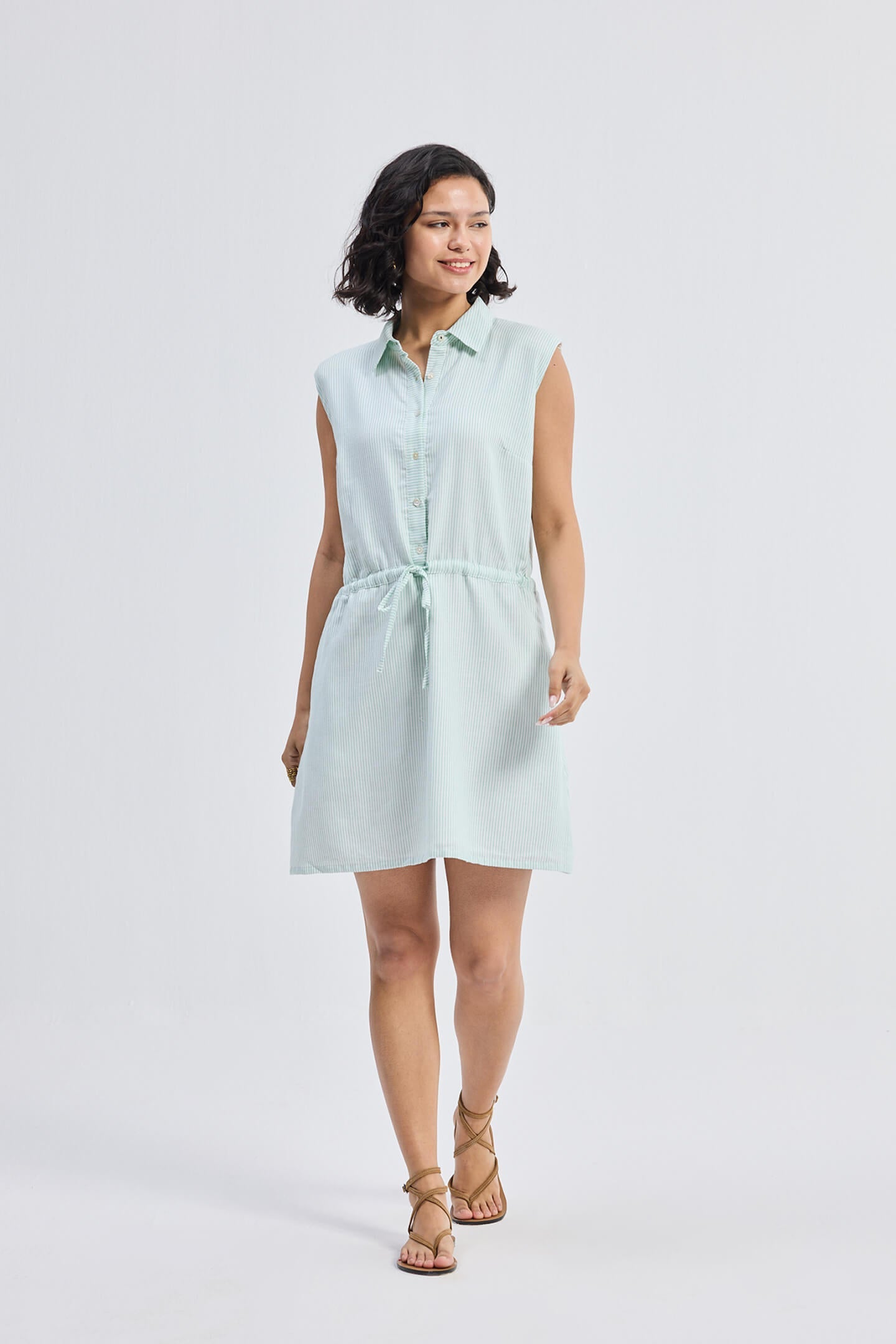 Drawstring Shirt Dress in Stripes by DC-Reistor