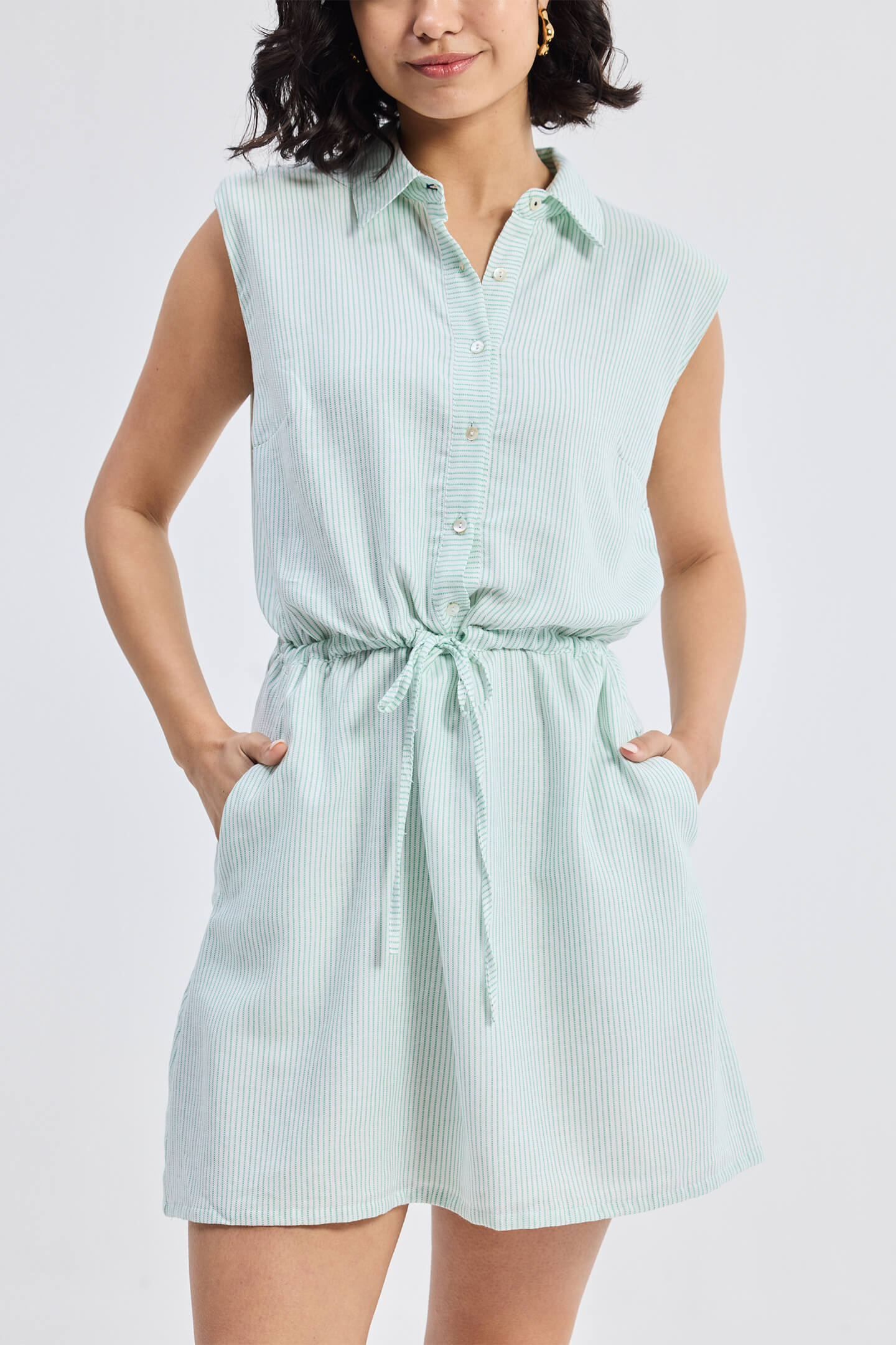 Drawstring Shirt Dress in Stripes by DC-Reistor
