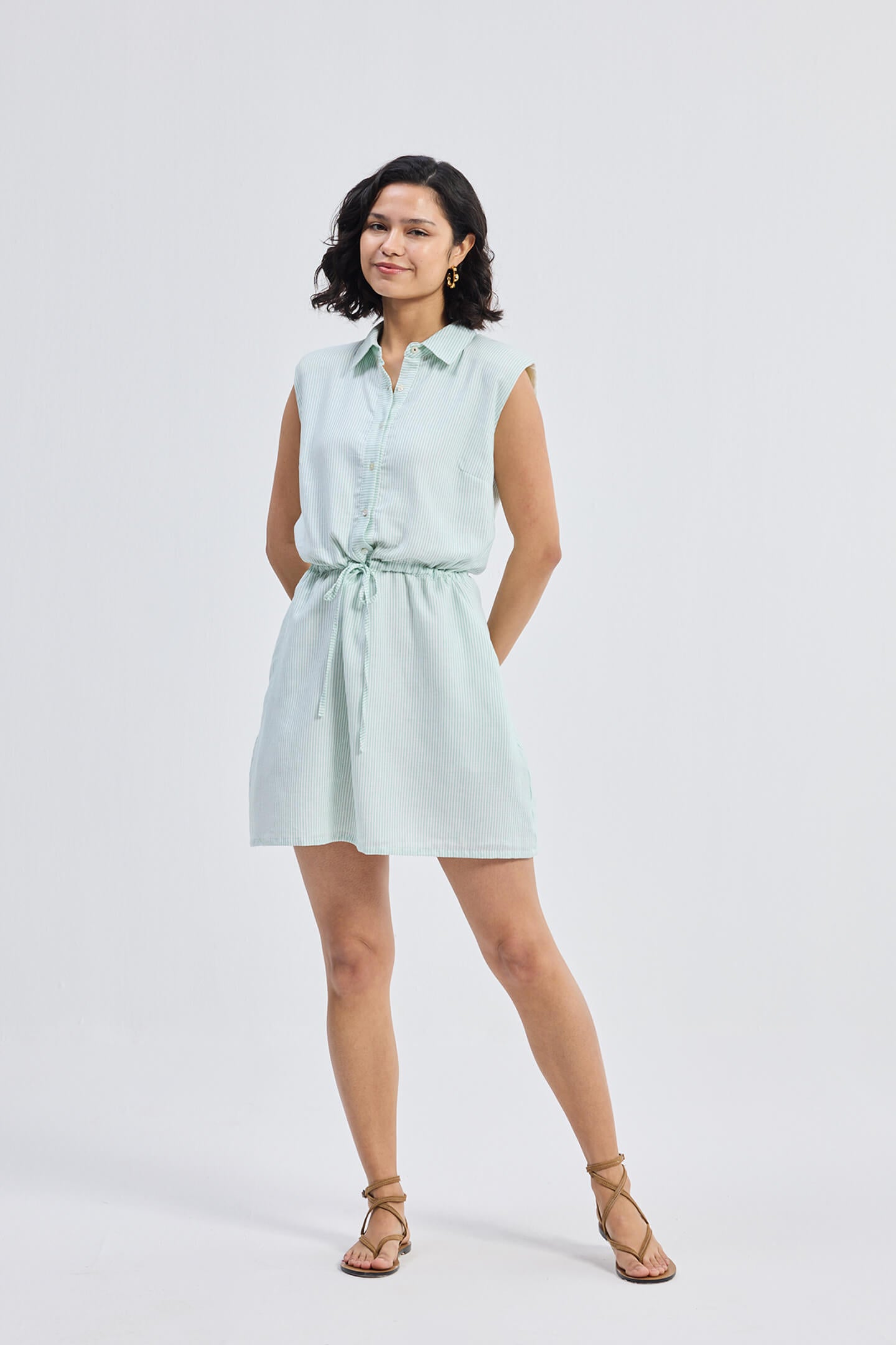Drawstring Shirt Dress in Stripes by DC-Reistor