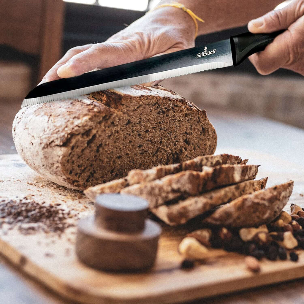 Kitchen Knife Set Kit | Black Magnetic Rack & Sharpener by DC-SiliSlick®