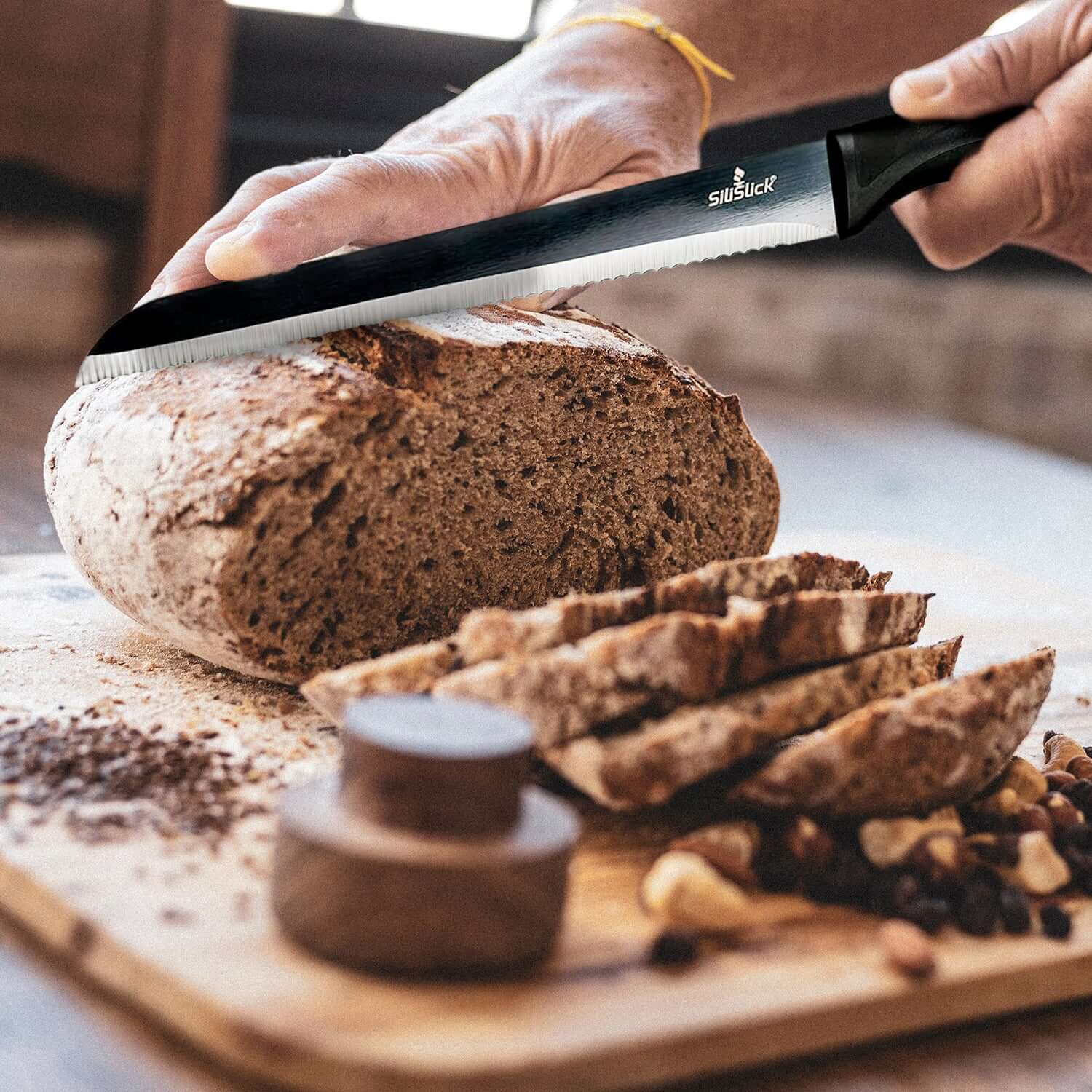 Kitchen Knife Set Kit | Black Magnetic Rack & Sharpener by DC-SiliSlick®