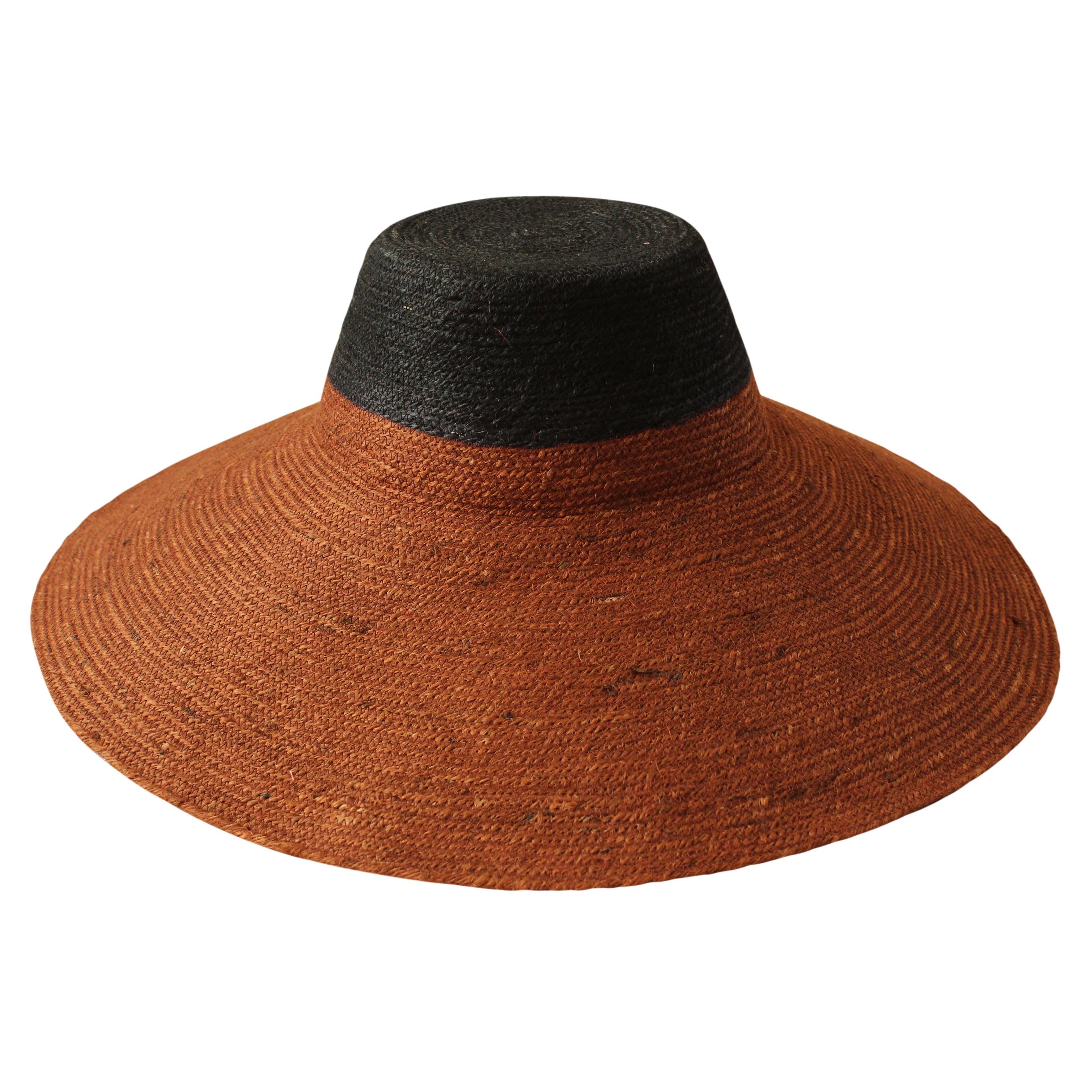 RIRI DUO Jute Handwoven Straw Hat in Burnt Sienna & Black by DC-BrunnaCo