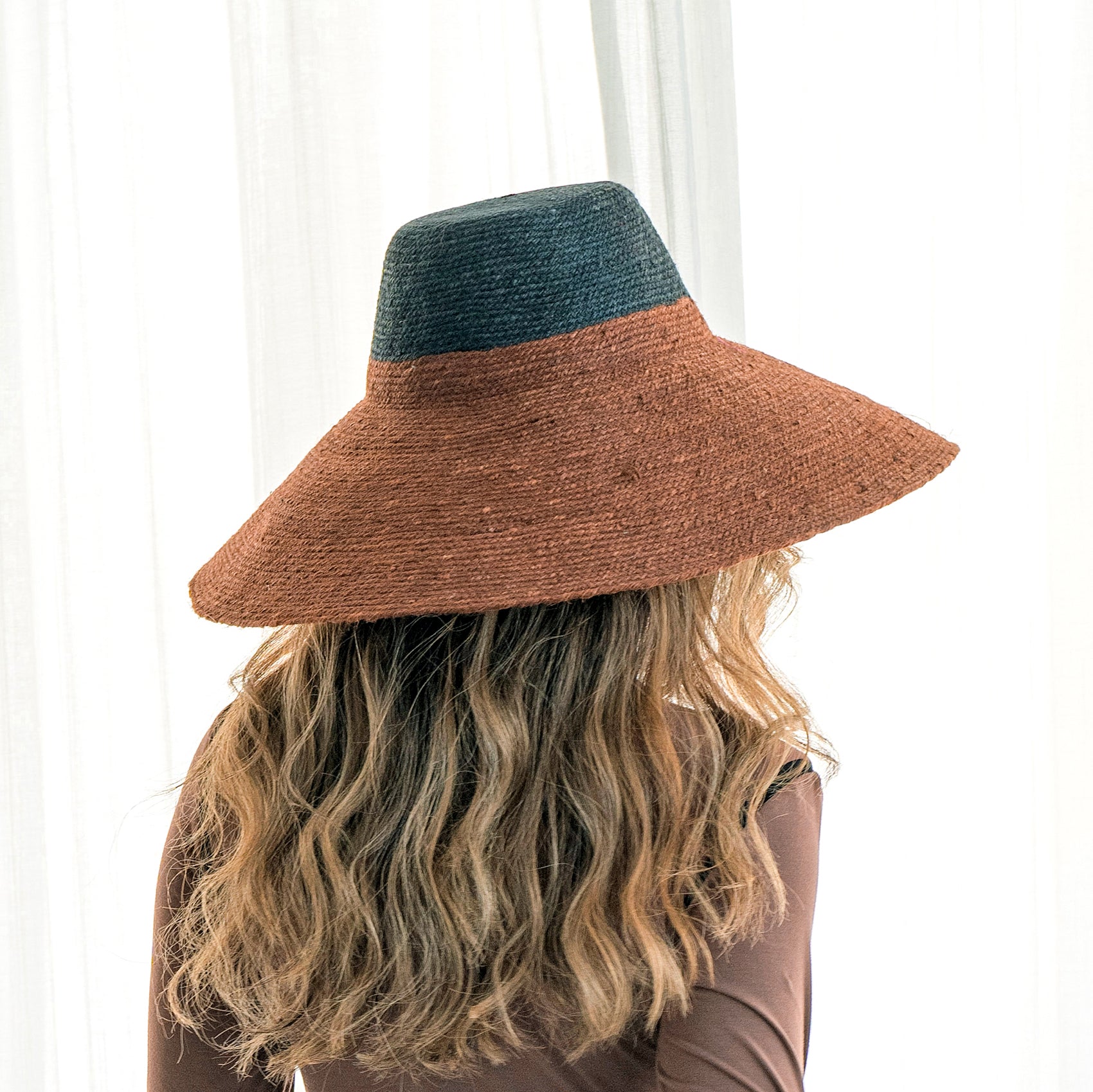 RIRI DUO Jute Handwoven Straw Hat in Burnt Sienna & Black by DC-BrunnaCo