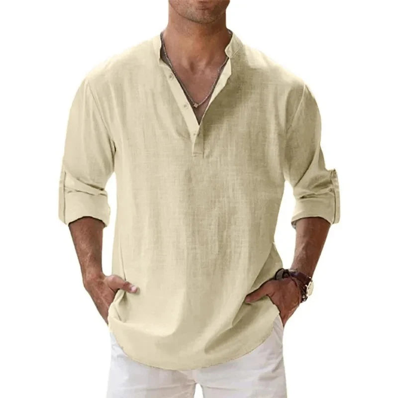 Men's Casual Fashion Long Sleeve Linen Shirt Stylish Comfortable Breathable Men's Clothing by Rad Living