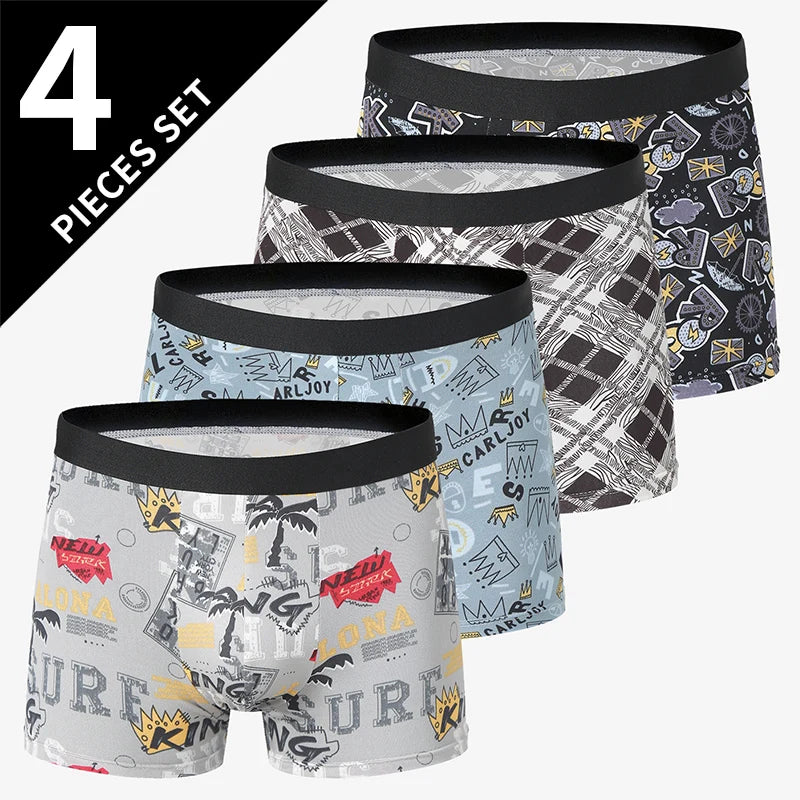 4 Pack men's fashion printed underwear for leisure and comfort, plus size underwear for teenagers, swimming trunks max 5XL.6XL by Rad Living