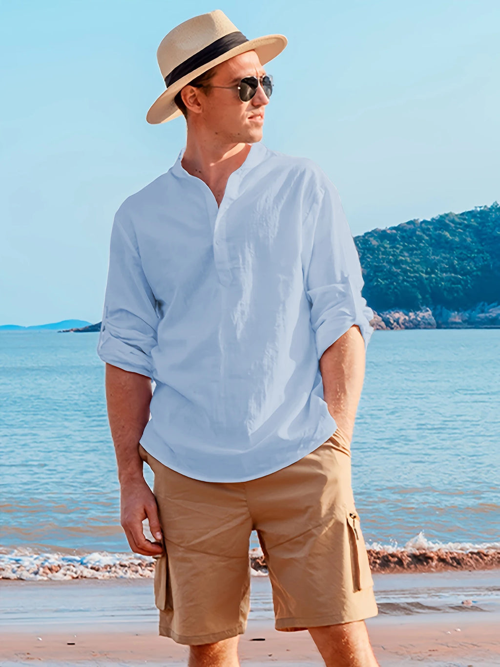 Men's Casual Fashion Long Sleeve Linen Shirt Stylish Comfortable Breathable Men's Clothing by Rad Living