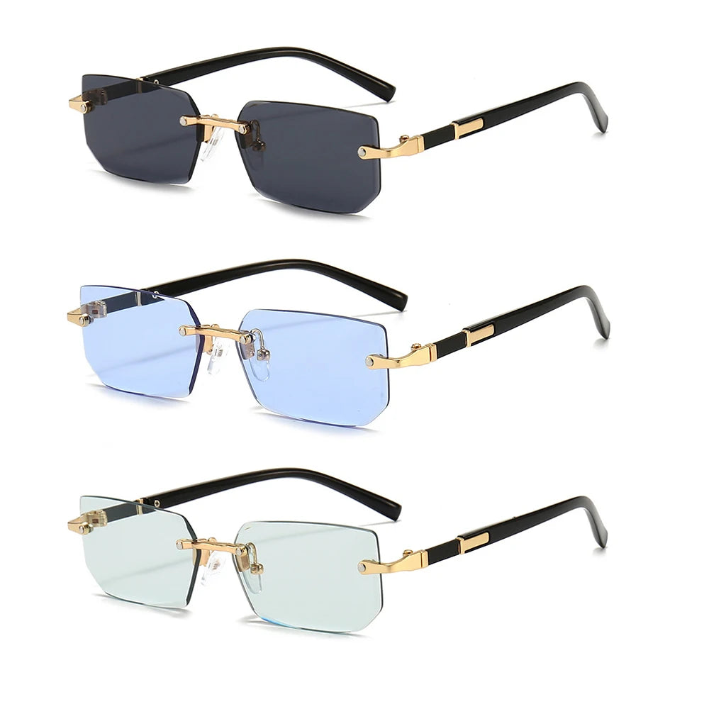 Rimless Sunglasses Rectangle Fashion Popular Women Men Shades Small Square Sun Glasses For Female Male Summer Traveling Oculos by Rad Living