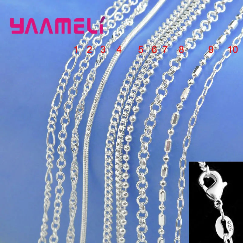 10 Designs Option 16-30 Inches Fine 925 Sterling Silver Necklace Chains with Lobster Clasps Set For Girl Women by Rad Living