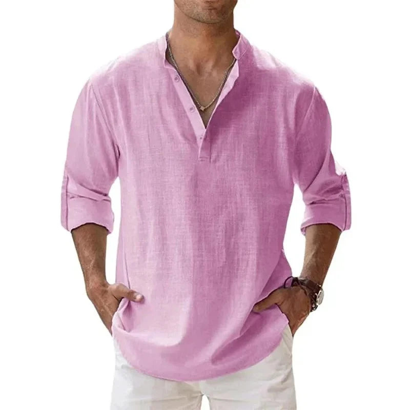 Men's Casual Fashion Long Sleeve Linen Shirt Stylish Comfortable Breathable Men's Clothing by Rad Living