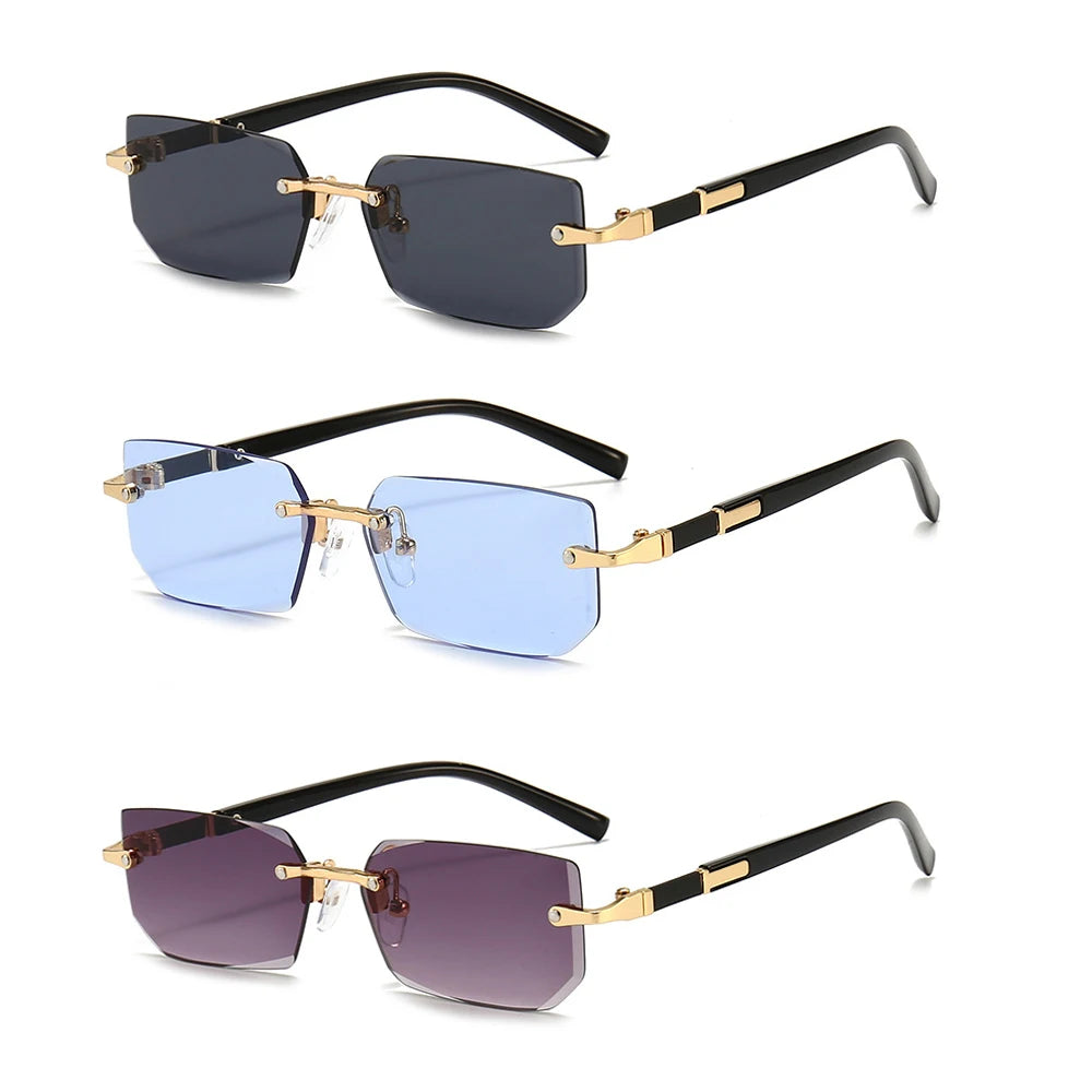 Rimless Sunglasses Rectangle Fashion Popular Women Men Shades Small Square Sun Glasses For Female Male Summer Traveling Oculos by Rad Living