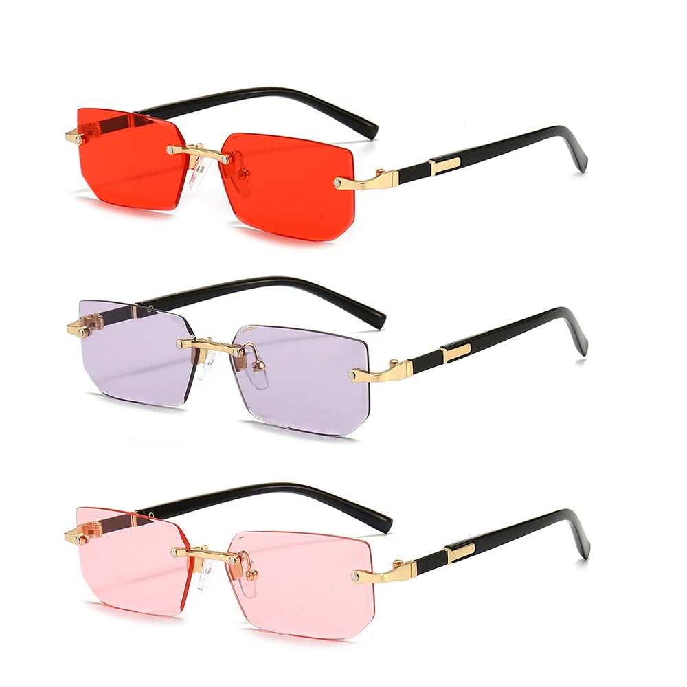 Rimless Sunglasses Rectangle Fashion Popular Women Men Shades Small Square Sun Glasses For Female Male Summer Traveling Oculos by Rad Living