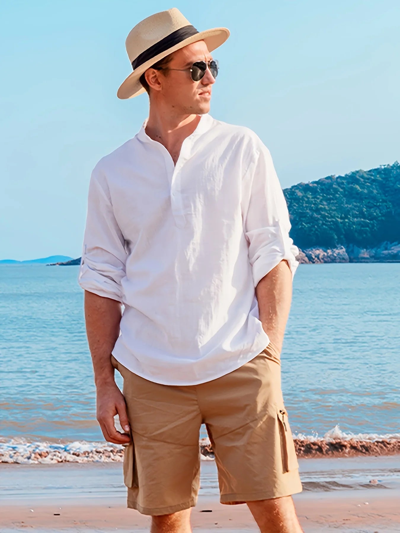 Men's Casual Fashion Long Sleeve Linen Shirt Stylish Comfortable Breathable Men's Clothing by Rad Living