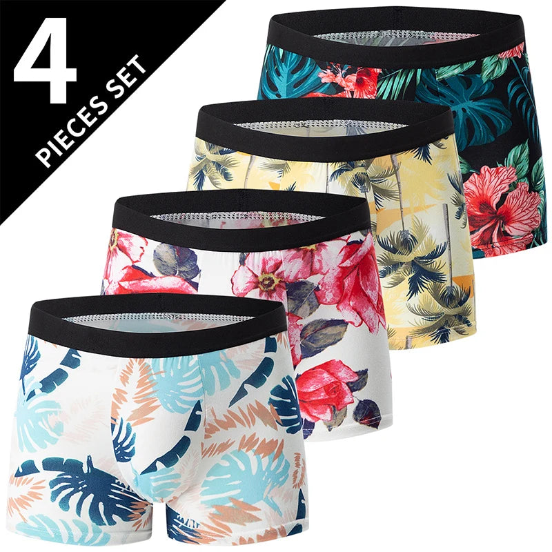 4 Pack men's fashion printed underwear for leisure and comfort, plus size underwear for teenagers, swimming trunks max 5XL.6XL by Rad Living
