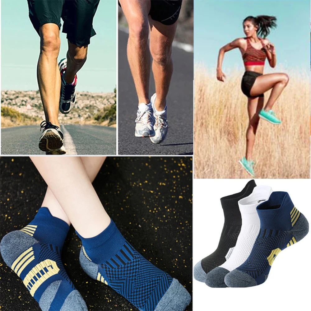 3Pair Professional Fitness Sports Socks Towel Bottom Non-Slip Running Socks Men Women Short Quick-Drying Basketball Training Sox by Rad Living