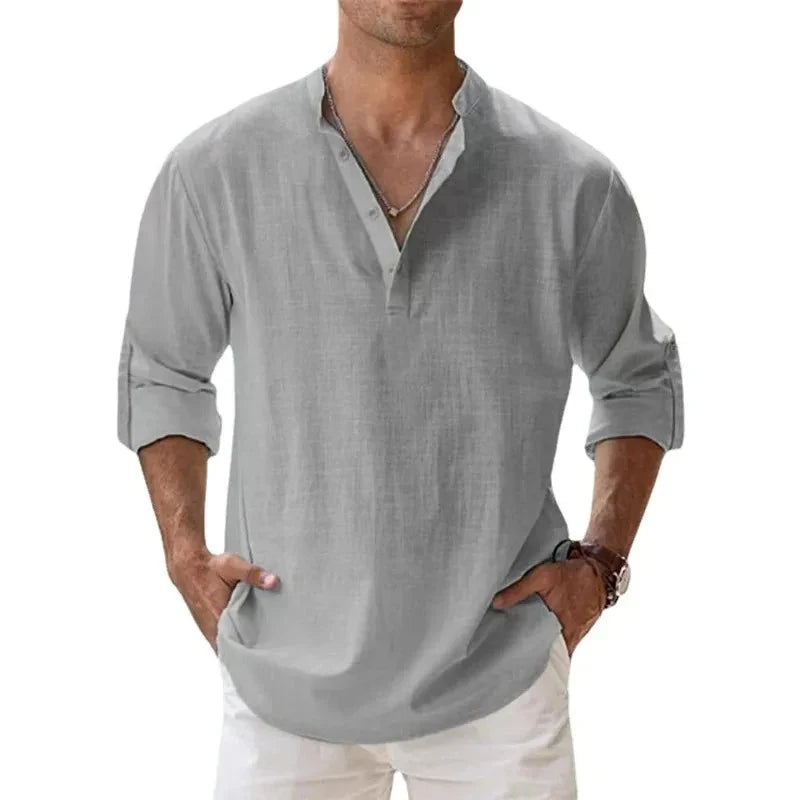 Men's Casual Fashion Long Sleeve Linen Shirt Stylish Comfortable Breathable Men's Clothing by Rad Living