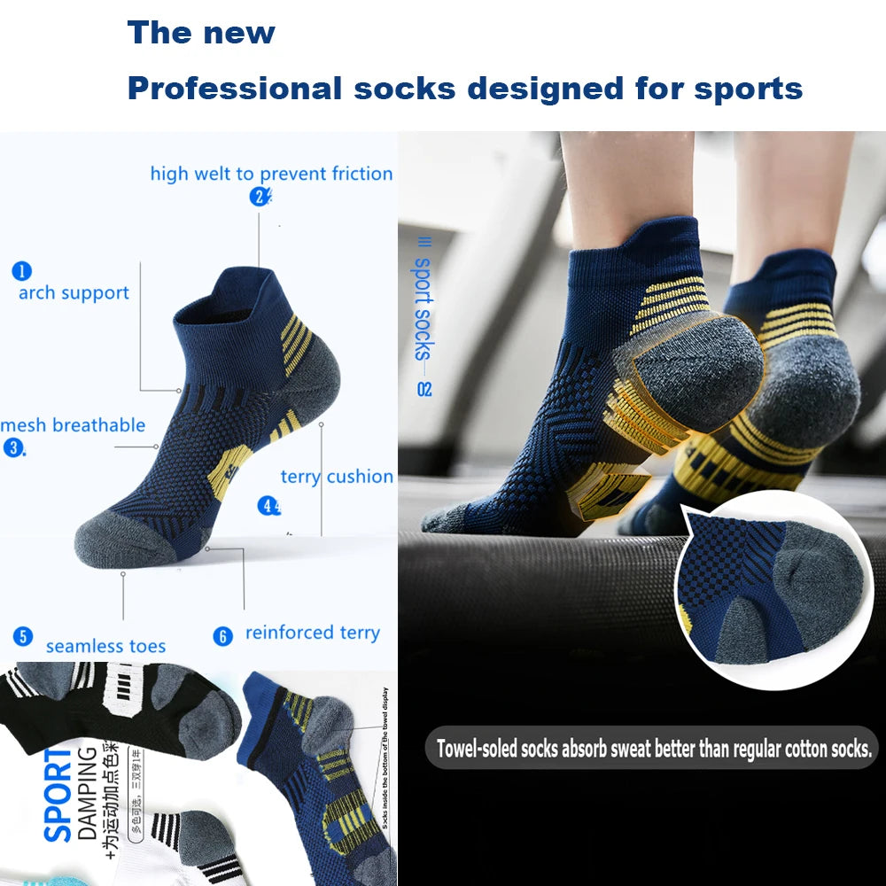 3Pair Professional Fitness Sports Socks Towel Bottom Non-Slip Running Socks Men Women Short Quick-Drying Basketball Training Sox by Rad Living