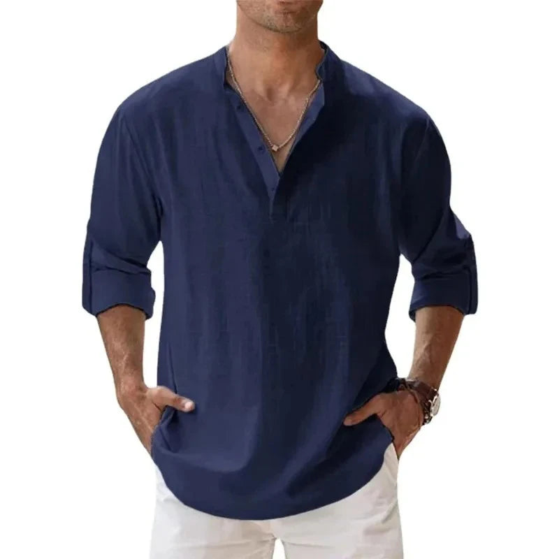 Men's Casual Fashion Long Sleeve Linen Shirt Stylish Comfortable Breathable Men's Clothing by Rad Living