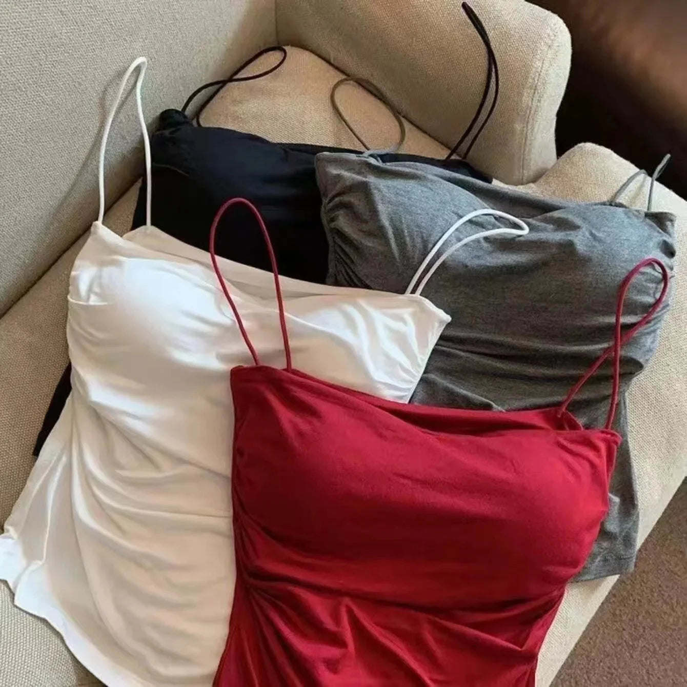 New Women's Halter Top Summer Korean Style Trend Fashion Built-In Women's Bra Stretch Women's Beach Everyday Casual Tank Top by Rad Living