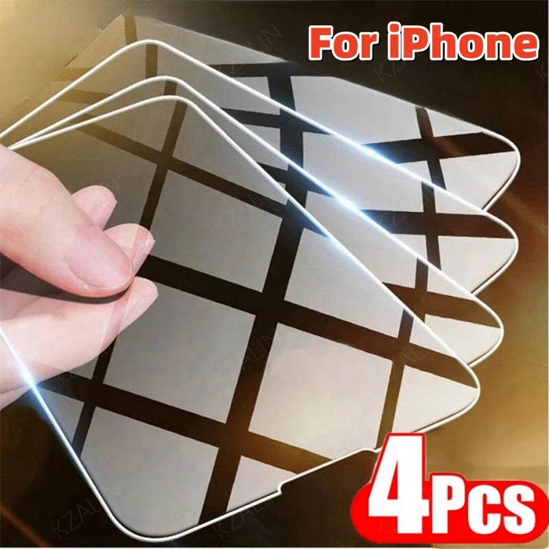 4Pcs Tempered Glass For iPhone 16 15 14 13 12 11 Pro Max Screen Protector For iPhone 7 8 Plus X XS Max XR Protective Glass Film by Rad Living