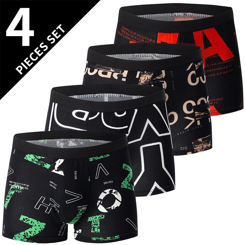 4 Pack men's fashion printed underwear for leisure and comfort, plus size underwear for teenagers, swimming trunks max 5XL.6XL by Rad Living