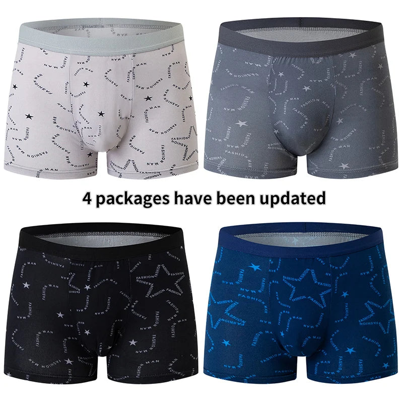 4 Pack men's fashion printed underwear for leisure and comfort, plus size underwear for teenagers, swimming trunks max 5XL.6XL by Rad Living